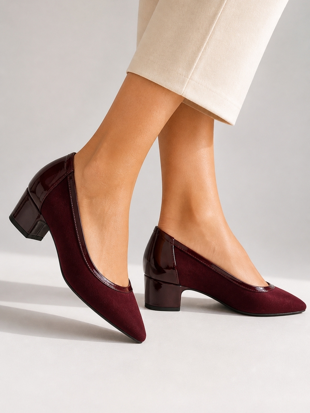 Abella Burgundy Pointed Toe Pumps Low Heel Quiet Luxury Office Chic